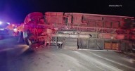Nearly two dozen returning from youth retreat injured in overturned bus crash in San Bernardino County