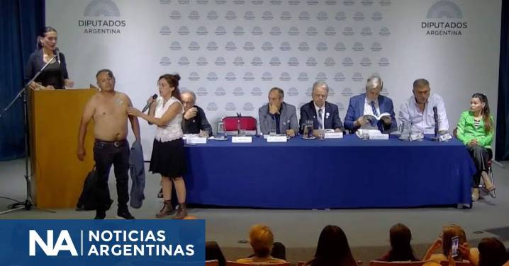 Insólito: en un evento antivacunas del Congreso, una expositora hizo subir al escenario a un hombre sin remera