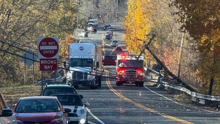 Power lines down on Route 6 in Farmington