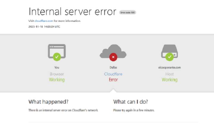 Fallo global de Cloudflare causa interrupciones masivas en sitios web