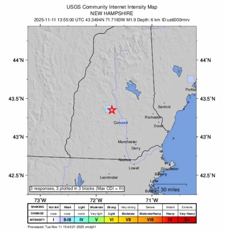 Earthquake rattles New Hampshire Tuesday morning