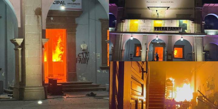 Manifestantes incendian Palacio Municipal de Apatzingán, mientras viuda de Carlos Manzo llama a protestas pacíficas