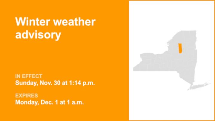NY weather: Herkimer County under a winter weather advisory until 1 a.m. Monday