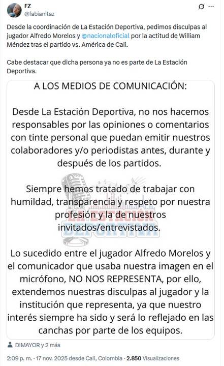 «La Estación Deportiva» tomó acciones contra su periodista por ataque verbal a Morelos en la zona mixta
