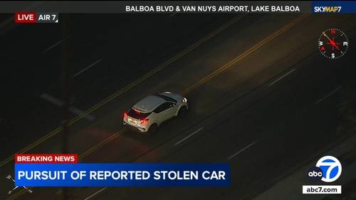 Chase: LAPD chasing driver in reported stolen car through the San Fernando Valley