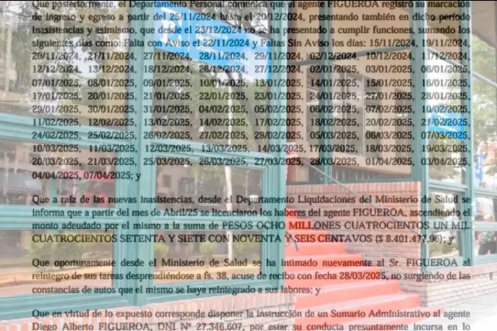 Empleado estatal deberá devolver más de $8 millones por acumular decenas de inasistencias injustificadas