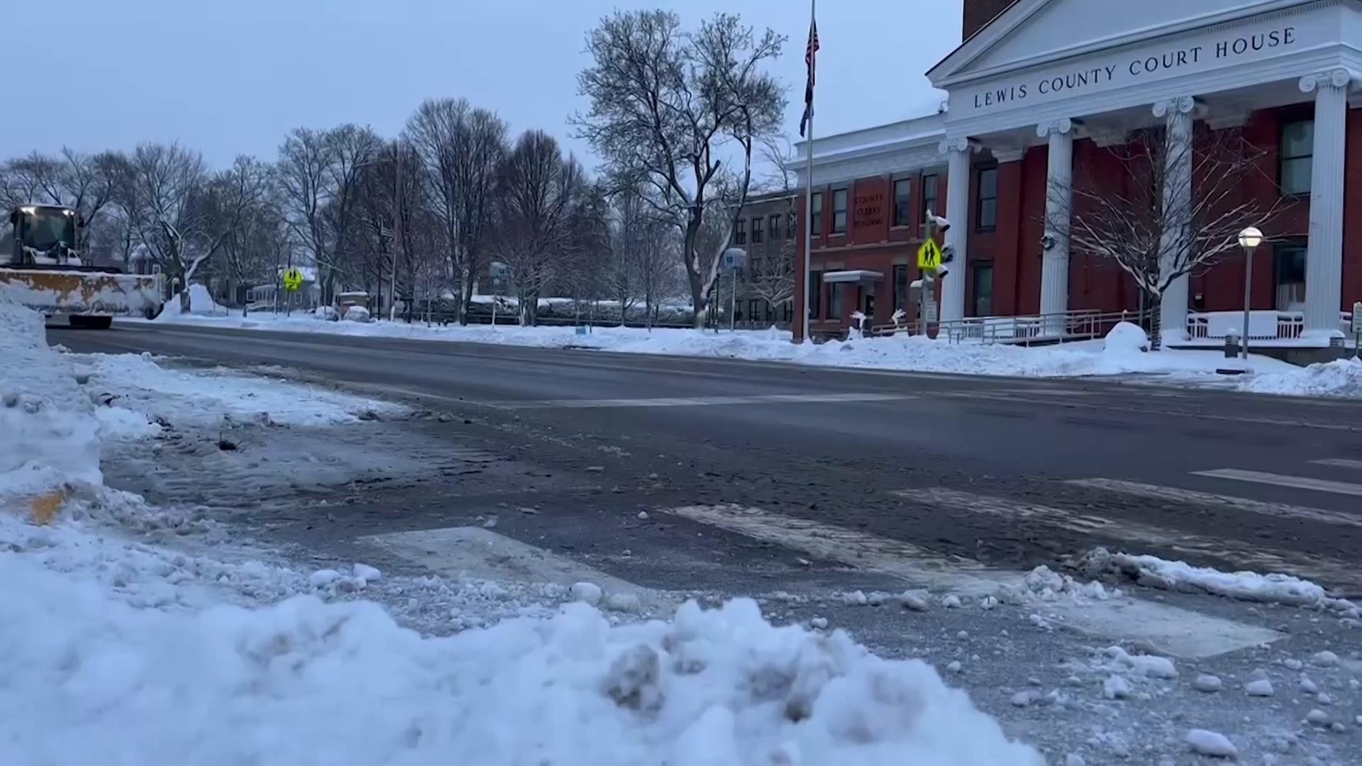Snow blankets streets in Lowville, New York, county sheriff issues travel advisory