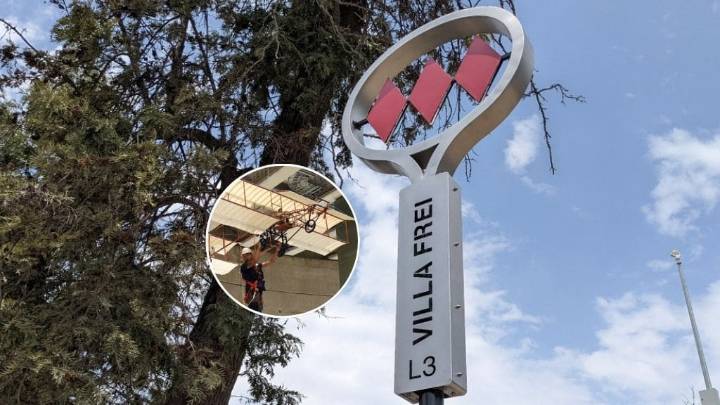 FOTOS. Metro renueva Villa Frei en homenaje a la aviación chilena: instaló avión histórico colgante y mural francés