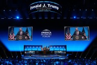 President Donald Trump, in Miami, brags about the economy despite an election