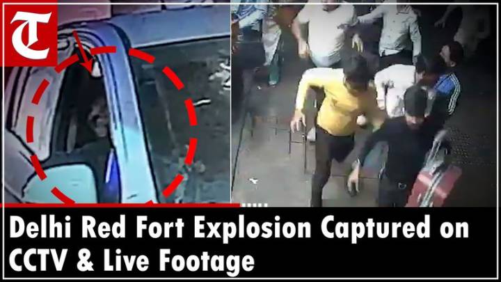 Red Fort Blast in Delhi: CCTV Captures Hyundai i20 Explosion, 8 Dead, Multiple Injured