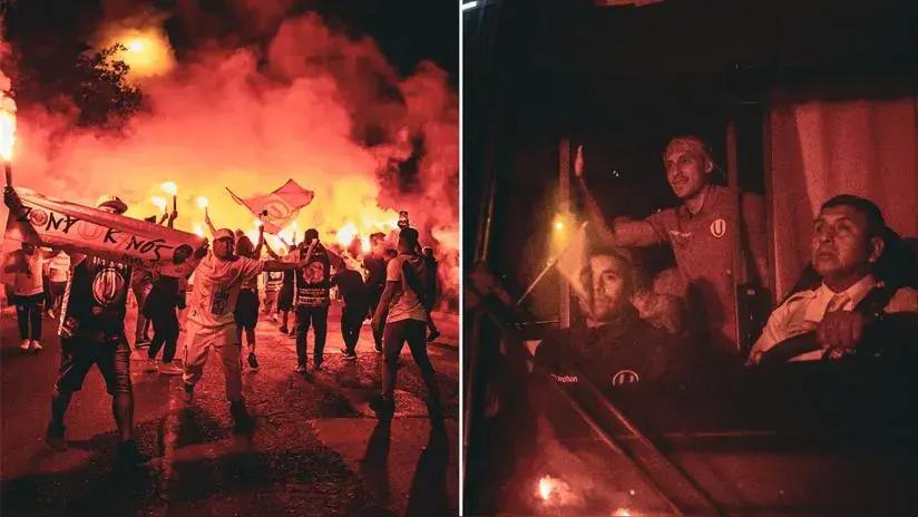 Hinchas presentes: el impresionante recibimiento al bus de Universitario en la previa ante Garcilaso