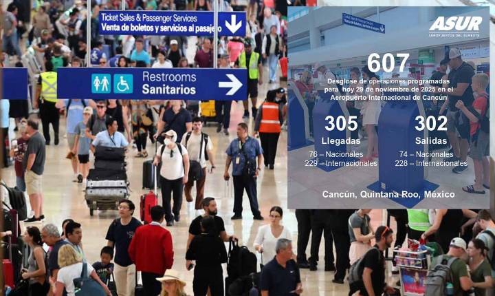 Registra Aeropuerto de Cancún un total de 607 vuelos este sábado