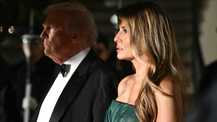 Melania Trump seen at state dinner. Who designed her green dress?