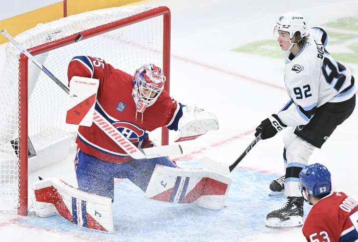Caufield, Montembeault lead Canadiens past Mammoth in 6