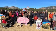 Más de medio centenar de personas marchan en Riglos contra la macrogranja porcina proyectada