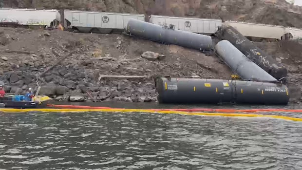 Rail operator says rock slide may have caused B.C. derailment that spilled jet fuel