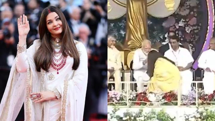 Aishwarya Rai Touches PM Narendra Modi's Feet At Sri Sathya Sai Baba’s Birth Centenary Celebration