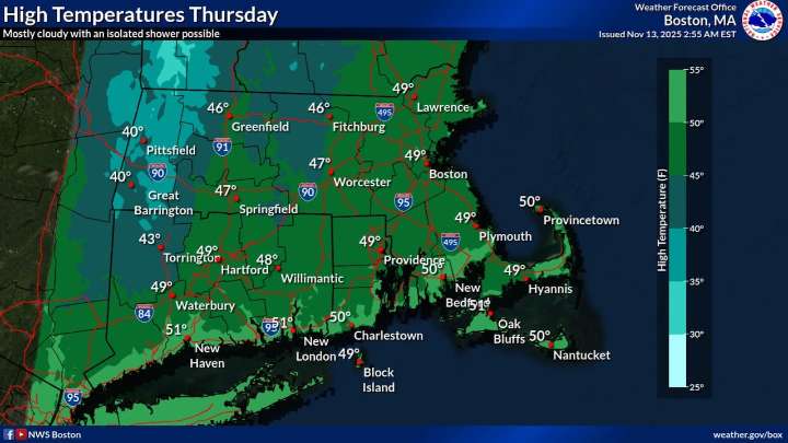 Mass. weather: Cold, windy Thursday ahead with isolated showers