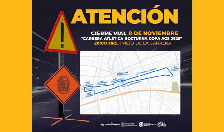 Policía Municipal Realizará Cierres Viales por la Carrera Atlética Nocturna Copa Aguascalientes 2025