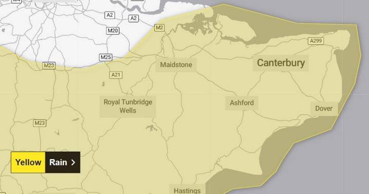 Met Office issues 22-hour heavy rain weather warning for Kent with flooding possible