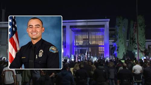 Officer Alec Sanders death: Hundreds gather for vigil  in honor of Alhambra officer killed in pursuit crash