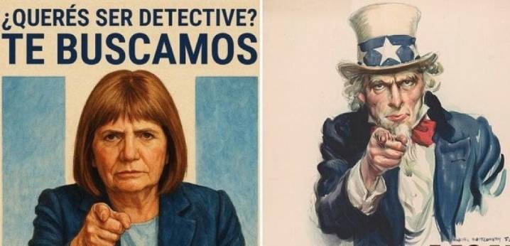 “Che, aspirante de Sherlock Holmes”: Patricia Bullrich y su afiche al estilo “Tío Sam”
