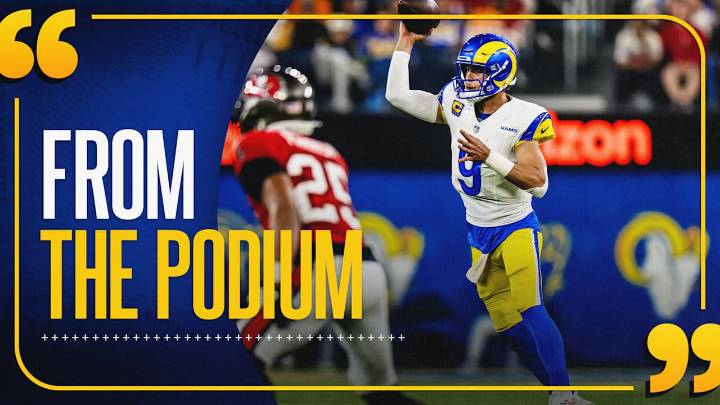 From the Podium: Sean McVay, Matthew Stafford, Cobie Durant, Kobie Turner and Davante Adams on Rams' blowout win over Tampa Bay on Sunday Night Football