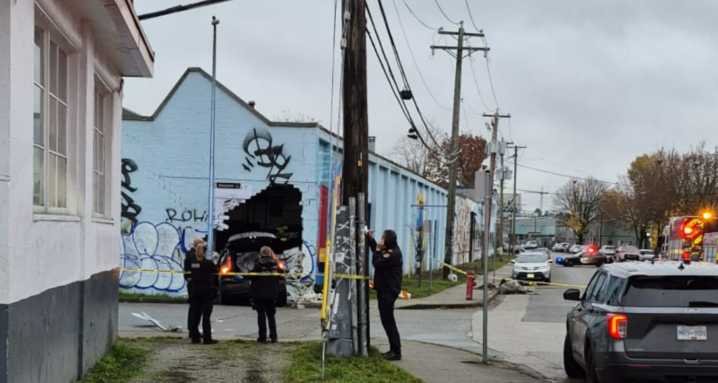 Car crashes into East Vancouver warehouse