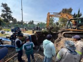Megafuga de agua inunda vialidades en el Parque Lineal Vicente Guerrero en Iztapalapa