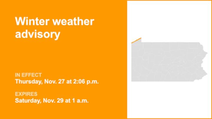 Winter weather advisory in place for Northern Erie until 1 a.m. Saturday