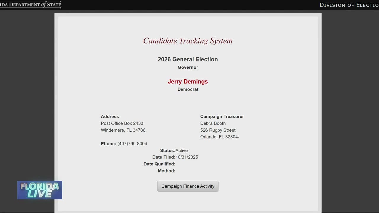 Jerry Demings files to enter 2026 Fla. Governor's race