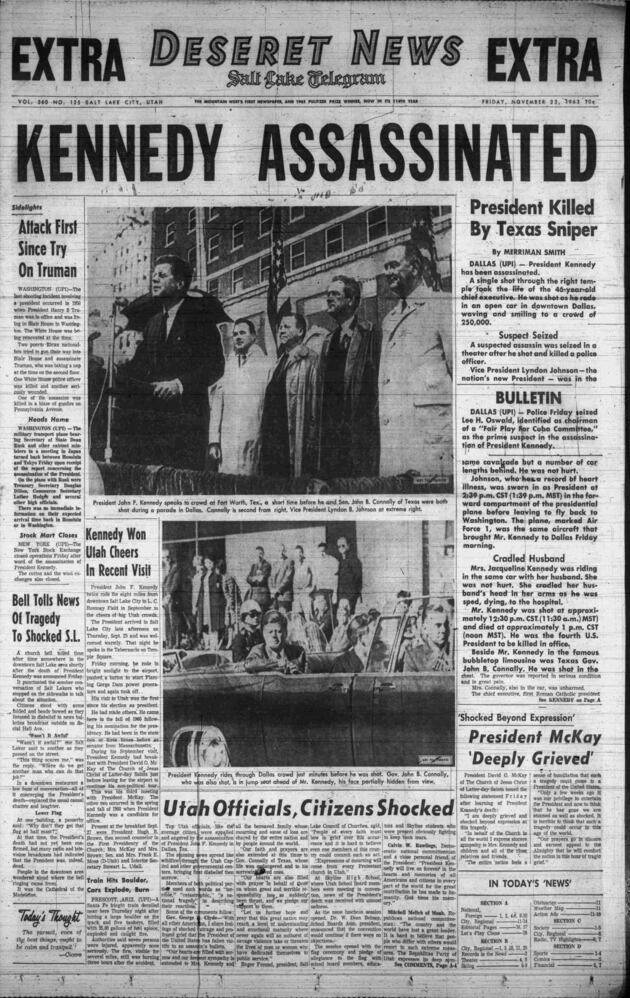 Deseret News archives: President John F. Kennedy was assassinated in 1963