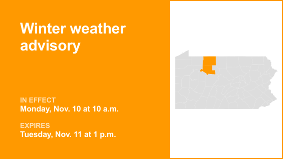Winter weather advisory for McKean and Elk counties until Tuesday afternoon