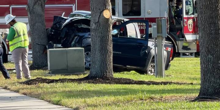 Driver hospitalized after crashing into tree in Bradenton neighborhood