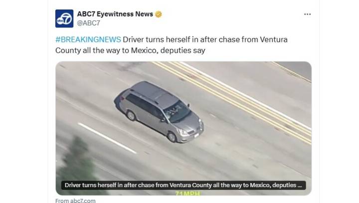 Woman arrested, suspected of leading police in 4 counties on pursuit into Mexico, then returning to U.S.