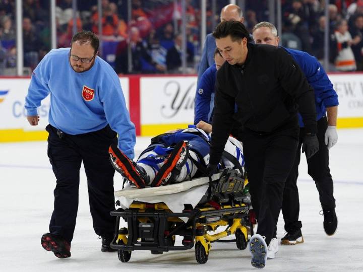 Maple Leaf Chris Tanev stretchered off the ice after hit