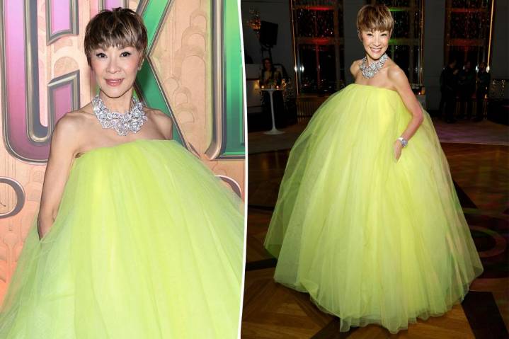 Michelle Yeoh wears yellow 'cupcake' dress to 'Wicked: For Good' NY premiere