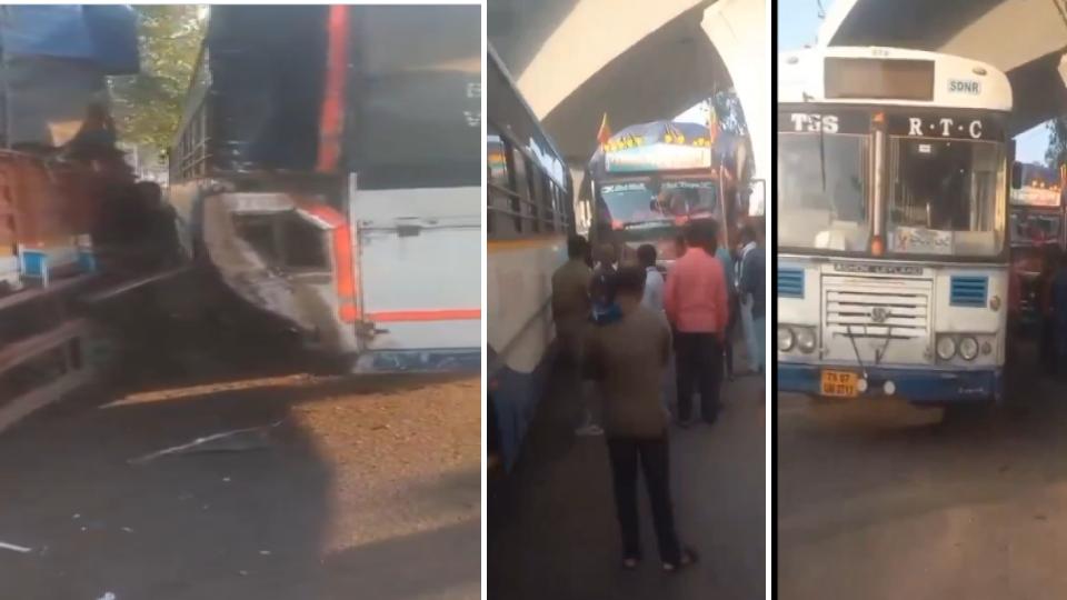 Truck collided with TGSRTC bus at Aramghar, passengers suffered minor injuries