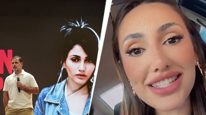 Photo taken from stock image: Brazilian 'model' on Rahul Gandhi's vote chori presser