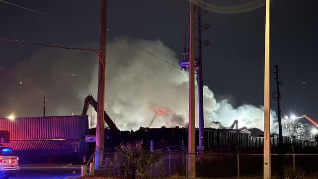 Fire crews respond to large blaze at Orange County recycling plant