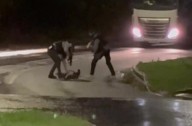 Moment armed police tackle ‘knifeman’, 25,  to the ground in Faversham, Kent