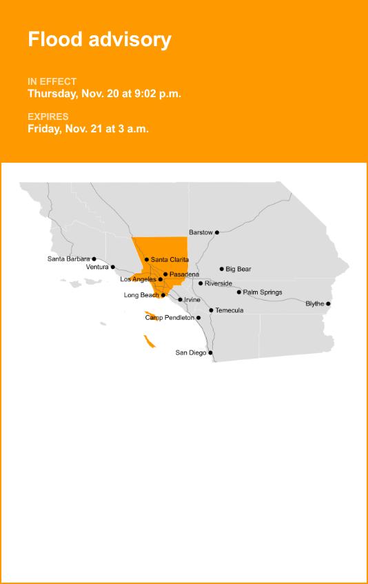 Flood advisory issued for Los Angeles County until 3 a.m. Friday due to substantial downpours