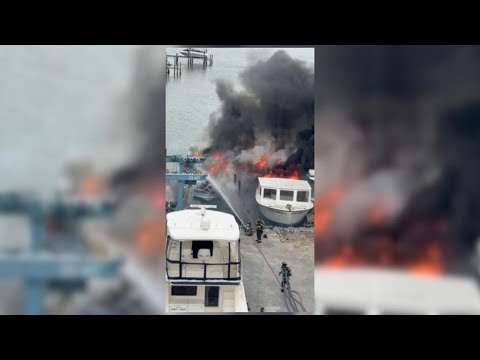 VIDEO: Boat fire sends plume of smoke into the air near Madeira Beach