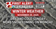First Alert Weather Day: Cold Sunday, more snow on Monday