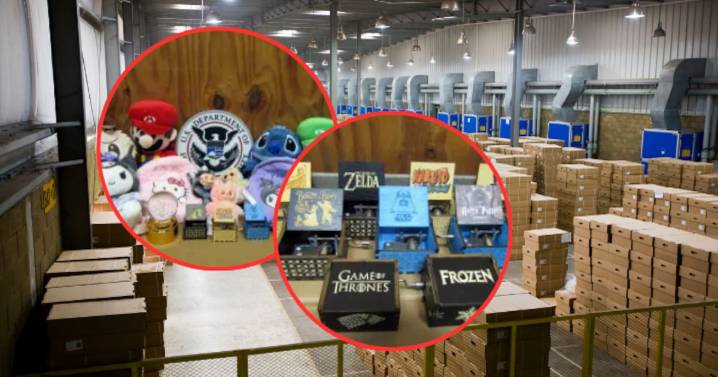 Aseguran cargamento de más de 17 mil peluches, mochilas, cajitas de música y más artículos “pirata” en Estados Unidos