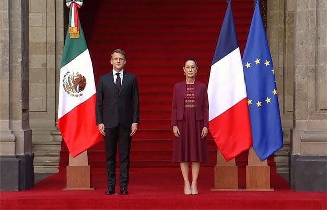 Recibe Sheinbaum a Emmanuel Macron en Palacio Nacional para reunión