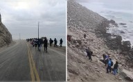 Carretera en Arequipa lleva bloqueada un día por deslizamiento de rocas por lluvias: pasajeros intentan cruzar a pie
