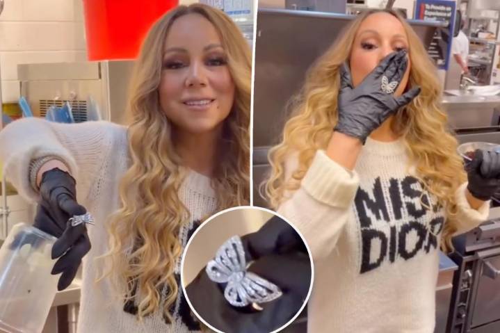 Mariah Carey wears $42K diamond butterfly ring while making Thanksgiving greens