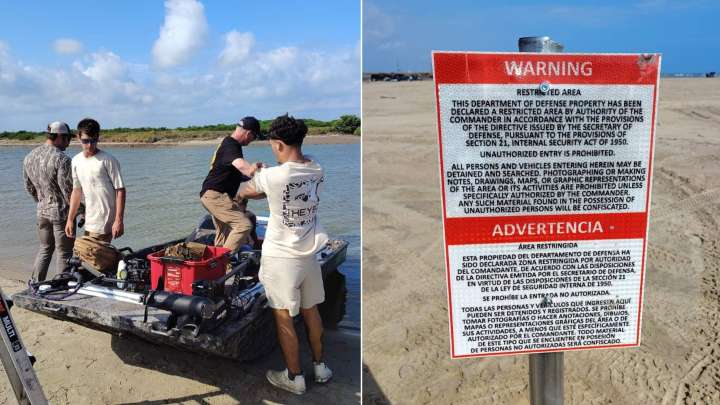 Invaden para Poner Letreros en zona del Río Bravo; Semar los Quita y Consultan a Embajada de EUA