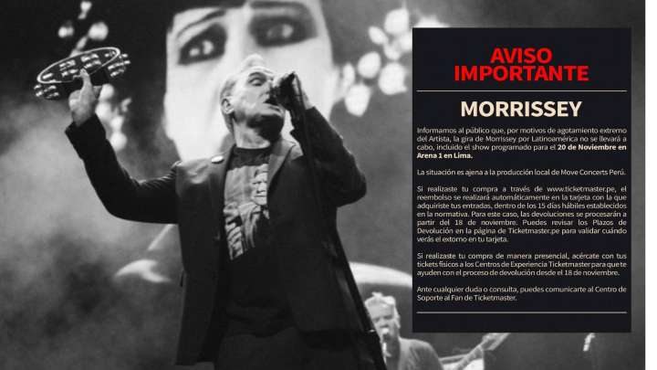 Morrissey suspende su gira y cancela show en Lima
